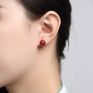S925 붉은빛 진사 사이즈별 스터드 액막이 귀걸이 10mm [BLT86573]