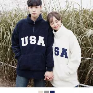 남녀공용 양털 USA 오버핏 반집업 [BLD85243]