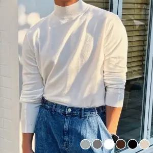 남성 반폴라 반목 슬림핏 긴팔 니트티 DMS-KNK-QTS14613757