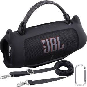 JBL CHARGE 6 방수 휴대용 블루투스 스피커 실리콘 케이스(블랙)용 칸카 부드러운 보호 슬리브 커버 및 숄더 스트랩 포함