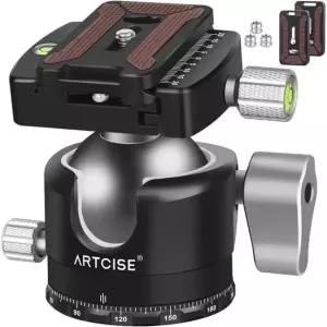 ARTCISE 50mm 로우 프로파일 볼헤드 트라이포드 Arca-Swiss QR 플트 U-노치가 중장 CNC 알루미늄 합금