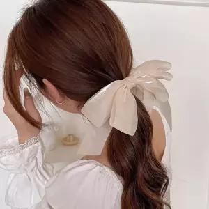 여성용 2컬러 풍성 리본 여리여리 쉬폰 바나나핀 헤어핀