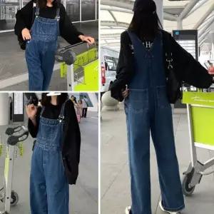여자대학생개강룩 여성 데님 멜빵 바지 와이드 오버롤 팬츠 점프 수트