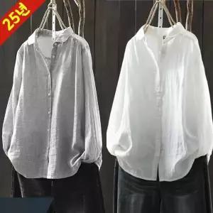 (완전 편한) 85kg까지 여성 순면 카라 루즈핏 솔리드 사계절 긴팔 블라우스 남방 빅사이즈 추천 오버핏 긴