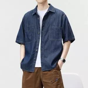 여름 남성 데님셔츠 캐주얼남성 반팔티 루즈핏 빅사이즈 데님 코트