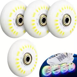Cosmos 4팩 64mm 라이트 인라인 스케이트 휠 플래시 롤러 실내외 ABEC-9 베어링이 장착된 90A 블레이드