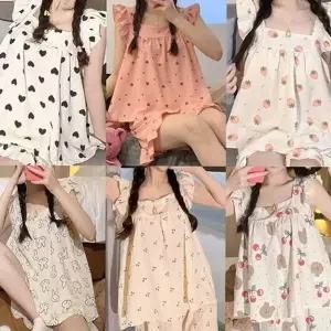 [제이큐]여름 여성 프릴 잠옷 나시 파자마 귀여운 반팔