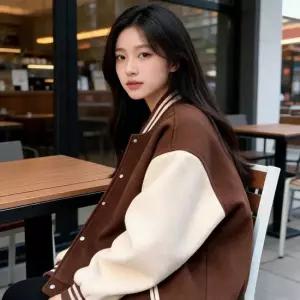 친절한탄씨 여성 야구점퍼 기모안감 배색 점퍼 가을 겨울 아우터 외투 등교룩 데일리룩 야구점퍼