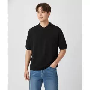 SAINT LAURENT 울 폴로 반소매 니트 - 블랙 / 821733Y77AS1000