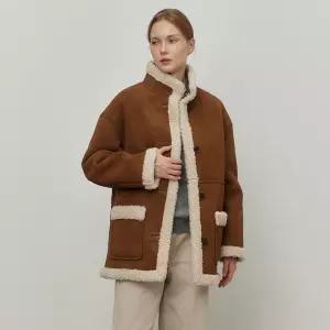 르몽생미셸 하이넥 롱 무스탕 High neck women shearing jacket_Camel_LRVC3LT01WCM10