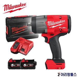 밀워키 신제품 M18 FHIW2F12-502X M18 FUEL 하이토크 임팩트 렌치 1/2인치 III GEN3 5.0Ah배터리 2팩 충전기 케이스포함