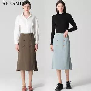 [리스트][쉬즈미스(SHESMISS)] 레이디 더블버튼 슬릿 스커트 (택가격 198000원)