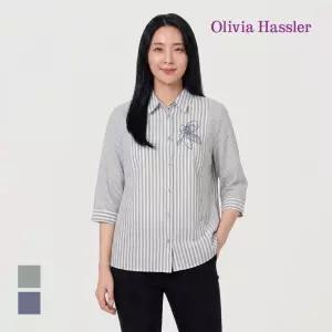 [올리비아하슬러] 스트라이프 자수 롱 셔츠 블라우스_OHCMBL212