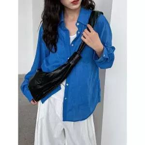 [하프클럽/하젤]비비드10컬러 아사면 시스루 롱셔츠_M4068
