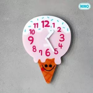 니노타임 무소음 아크릴 벽시계 (아이스크림 대)/아이방벽시계/교육용벽시계/아이방바늘벽시계/교육용바늘