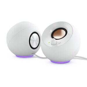 크리에이티브 페블 SE 미니멀리스트 2.0 USB-C 전원 PC 스피커, RGB 조명 u200B, 3.5mm AUX-in, 컴퓨터 및 노트북용 최대 4.4W RMS 전원 (화이트)