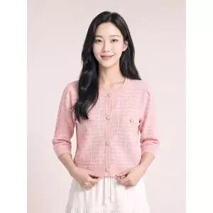 [아웃도어스/씨]퍼프 체크 패턴 가디건 핑크 SICCD2929