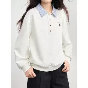 [하프클럽/에이시크]포니 체크카라 자수 맨투맨 C26ATS290