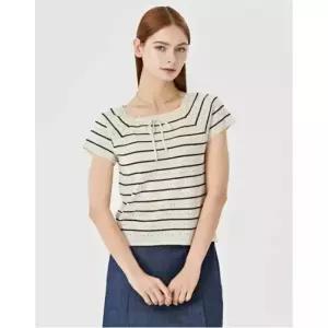 비엔엑스스퀘어넥 스트라이프 리본 반팔 니트 BW2KP014L0 1056500