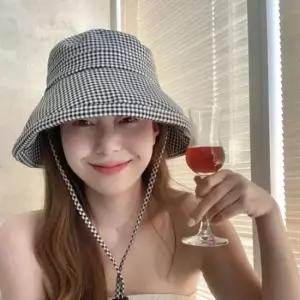 벙거지모자 여성 봄여름 캐주얼 스트릿 체크 와이드 방풍 버킷햇