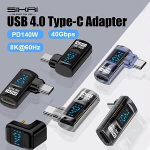 90도 USB C 어댑터 직각 U 모양 유형 40Gbps 데이터 전송 PD 140W USB4.0 Thunderbolt 3/4용 8K 60Hz 비디