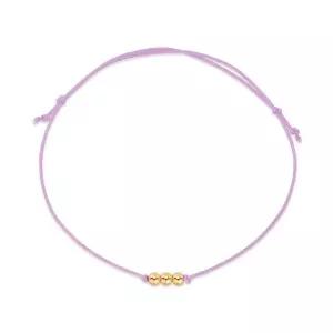 [비앤비골드] 당일발송 14K 3mm 미니 골드 3볼 실크끈 퍼플 실팔찌 BHB42692