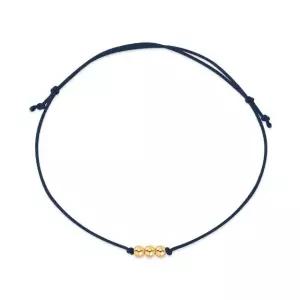 [비앤비골드] 당일발송 14K 3mm 미니 골드 3볼 실크끈 네이비 실팔찌 BHB42693