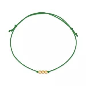 [비앤비골드] 당일발송 14K 3mm 미니 골드 3볼 실크끈 그린 실팔찌 BHB42689