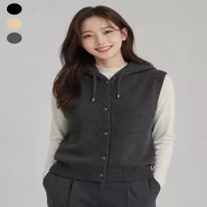 [로질리][로질리][A] 여성 후드 니트 레이어드 조끼 베스트 3종 1택