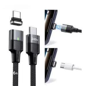 ANKNDO 240W 마그네틱 타입 C 케이블 맥북 호환 PC용 5A 초고속 충전 마그넷 USB C 충전기 케이블 아이폰