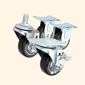 조용한 3인치우레탄바퀴 볼베어링 검정고무휠 고정 76mm