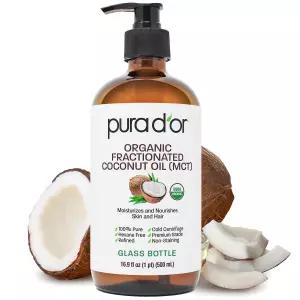 PURA D'OR ORGANIC Fractionated Coconut Oil MCT (16.9 Oz GLASS BOTTLE) 100% Pure  Natural