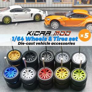 1/64 탈착식 고무 타이어가 있는 바퀴 트레드 모델 자동차용 10개의 스포크 Hotwheels용 부품 5대용)