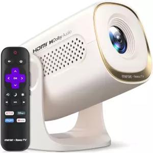 미로아 Roku TV 스마트 미니 프로젝터 720p 150루멘 270도 회전 자동키스톤 HDMI Wi-Fi 블루투스