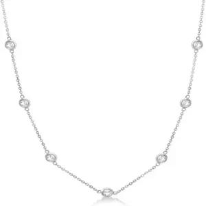 14K 화이트 골드 다이아몬드 베젤 세팅 스테이션 목걸이 0.15ct