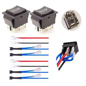 2개 세트 순간 극성 반전 스위치 DC 12V 20A 모터 제어 DPDT 6핀 3단(ON)-OFF-(ON) AC 110V-220V 자동 리셋 보트 로커 토글 (와이어 포함)