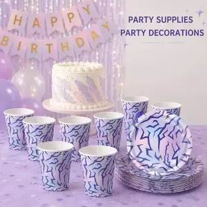 K팝 테마 컵 접시 식탁보 종이 상자 세트 생일 테이블 장식 뒷마당 옥상 정원 파티 축제 분위기 연출