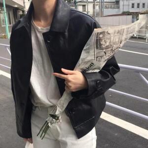 여성 가을 빈티지 멋쟁이 라이더 쇼트 재킷 가죽 라이크 코트 블랙