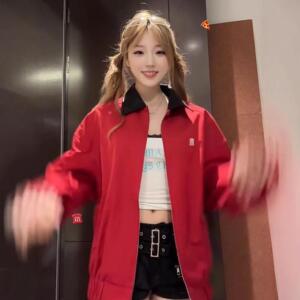 여성 빈티지 체크 칼라 레드 카고 재킷 봄가을 카디건