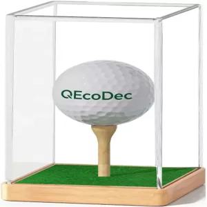 QEcoDec 골프공 진열 케이스 나무 받침대와 티가 포함된 투명 아크릴 큐브 홀더 단일 수집품 전시용 보호