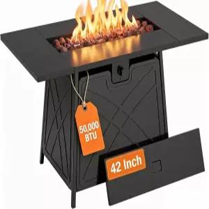 프로판 화덕 파티오용 야외 테이블 외부용 대형 뒷마당 정원용 뚜껑과 용암석 포함 검정색