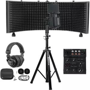 록빌 록믹스 5 녹음 믹서 번들 스카이라이트 마이크 키트 포함 블루투스 XLR/RCA/3.5mm 입력 18V 팬텀 파워