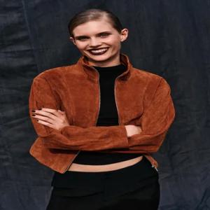 ZARA 100% 가죽 하이넥 재킷 - 오렌지 3046/260/615