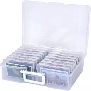 Ornatego 6칸 투명 뷰 포토 스토리지 박스 38x3x3cm 손잡이가 있어 엽서 서류 및 작은 물품을 쉽게
