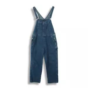 리 (MEN - XL) 코튼 버튼 로고 데님 오버롤 점프수트