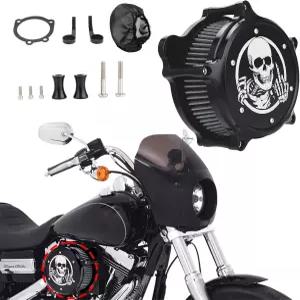 아페리주 오토바이 에어 필터 스컬 스타일 클리너 소켓 포함 방진 보호 커버 키트 Harley Touring 2000-07