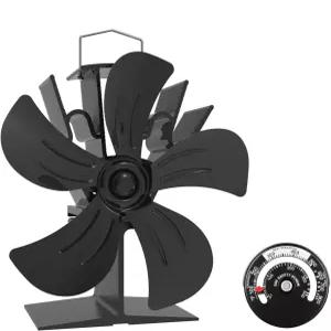 열전력 방식 장작 난로용 팬 자석 온도계가 달린 5날 벽난로 전기 없이 작동하는 무소음 장작/펠릿/통나무