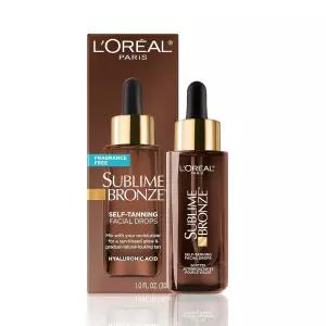 L'Oreal Paris Sublime 브론즈 셀프 태닝 페이셜 드롭, 히알루론산, 그라데이션 탠, 무향, 29.6ml(1액량 온