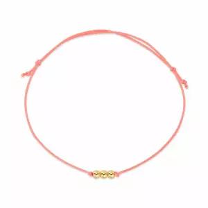 [비앤비골드] 당일발송 14K 3mm 미니 골드 3볼 실크끈 핑크 실팔찌 BHB42691