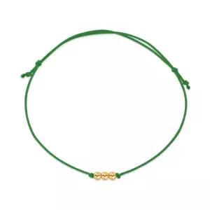 [비앤비골드] 당일발송 14K 3mm 미니 골드 3볼 실크끈 그린 실팔찌 BHB42689